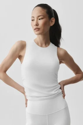 Ribbed En Pointe Tank - White