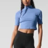 Ribbed Mesh Secret Short Sleeve - Crystal Clear Blue
