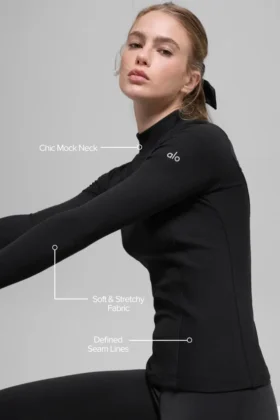 Ribbed Mesmerize Mock Neck Long Sleeve – Black