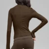 Ribbed Mesmerize Mock Neck Long Sleeve - Espresso