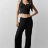 Ribbed Modal Henley Tank - Black