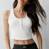 Ribbed Modal Henley Tank - White