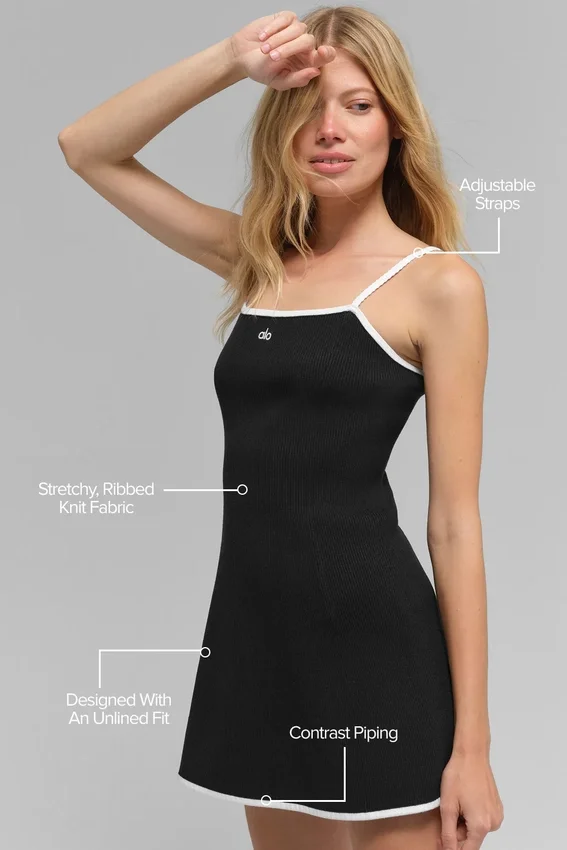 Ribbed Sweater Knit Highline Dress - Black/White