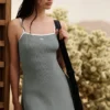 Ribbed Sweater Knit Highline Dress - Lunar Grey/White