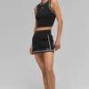 Ribbed Sweater Knit Highline Mini Skirt - Black/White