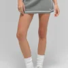 Ribbed Sweater Knit Highline Mini Skirt - Lunar Grey/White