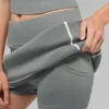 Ribbed Sweater Knit Highline Mini Skirt - Lunar Grey/White