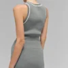 Ribbed Sweater Knit Highline Mini Skirt - Lunar Grey/White