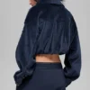 Ribbed Velour Cropped Mountain Side Jacket - Navy