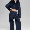 Ribbed Velour Cropped Mountain Side Jacket - Navy