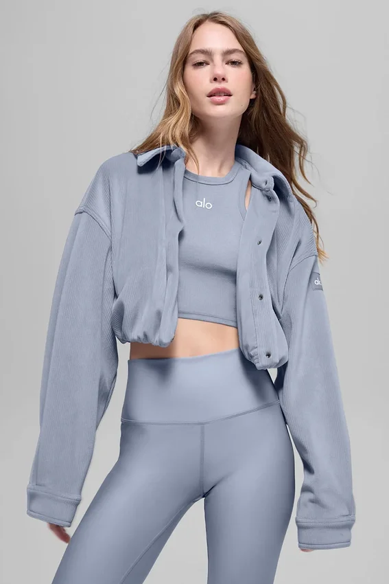 Ribbed Velour Cropped Mountain Side Jacket - Winter Frost
