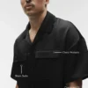 Satin Horizon Short Sleeve Button up - Black
