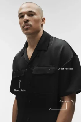 Satin Horizon Short Sleeve Button up – Black