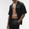 Satin Horizon Short Sleeve Button up - Black