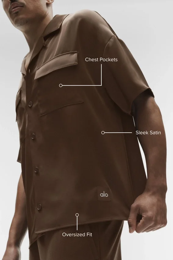 Satin Horizon Short Sleeve Button up - Espresso