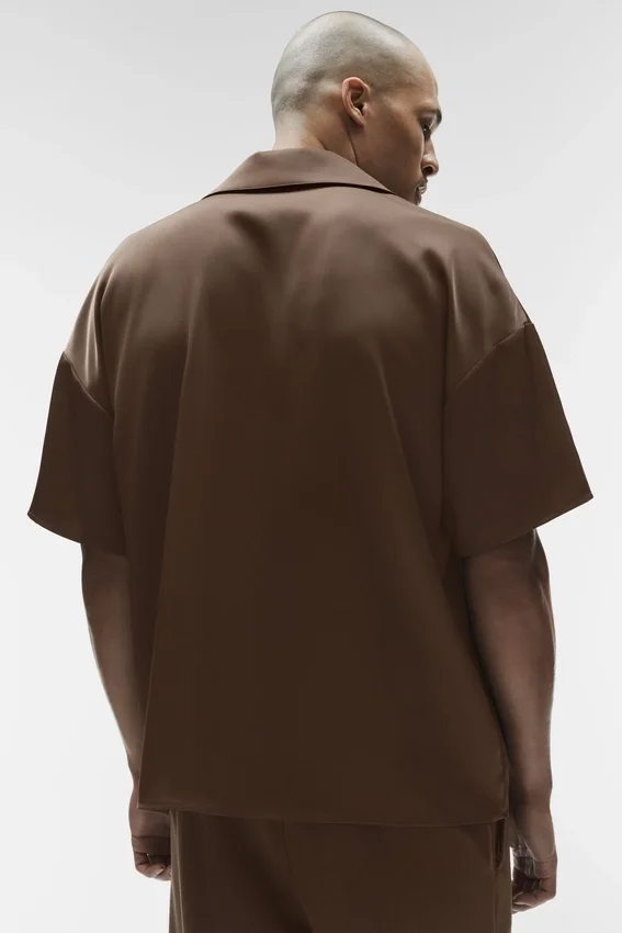 Satin Horizon Short Sleeve Button up - Espresso