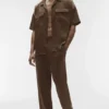 Satin Horizon Short Sleeve Button up - Espresso