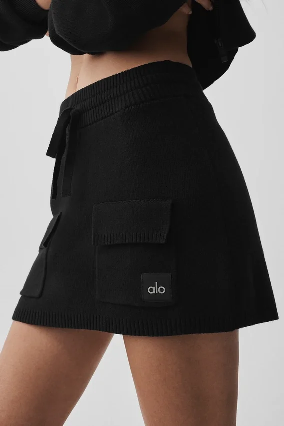 Scholar Knit Cargo Skirt - Black