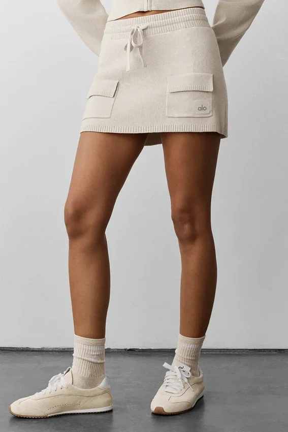 Scholar Knit Cargo Skirt - Oatmeal Heather