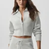 Scholar Knit Cropped Full Zip Jacket - White Heather