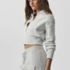 Scholar Knit Cropped Full Zip Jacket - White Heather