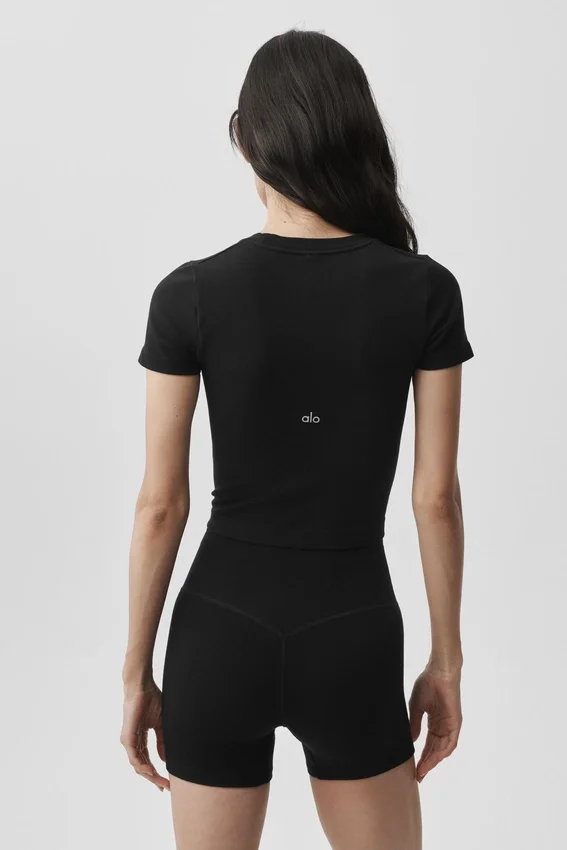 Seamless Modal Ribbed Cropped Short Sleeve - Black