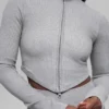 Seamless Two Tone Rib Jacket - Light Misty Grey Heather