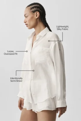 Semi-Sheer Golden Hour Button Down Long Sleeve – Ivory