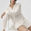 Semi-Sheer Golden Hour Button Down Long Sleeve - Ivory