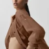 Semi-Sheer Golden Hour Button Down Long Sleeve - Sun Kissed Brown