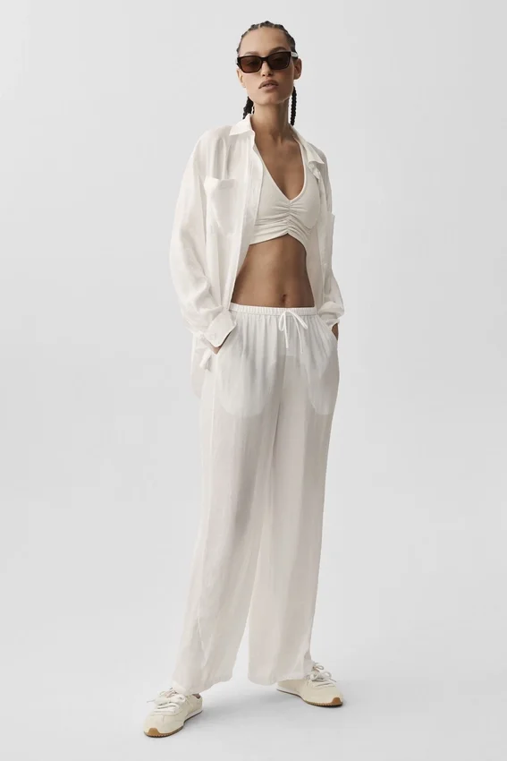 Semi-Sheer Golden Hour High-Waist Straight Leg Pant - Ivory
