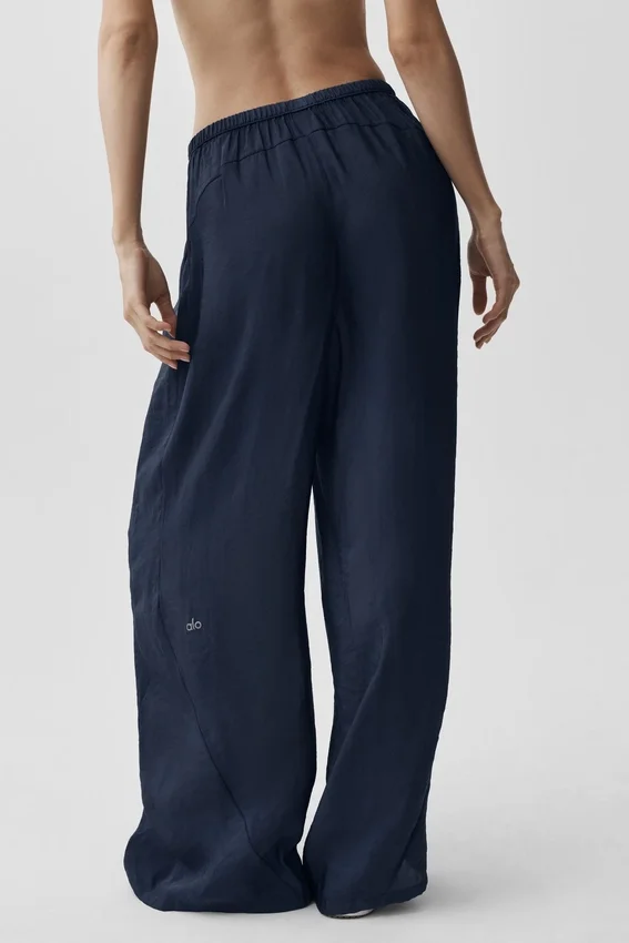 Semi-Sheer Golden Hour High-Waist Straight Leg Pant - Navy