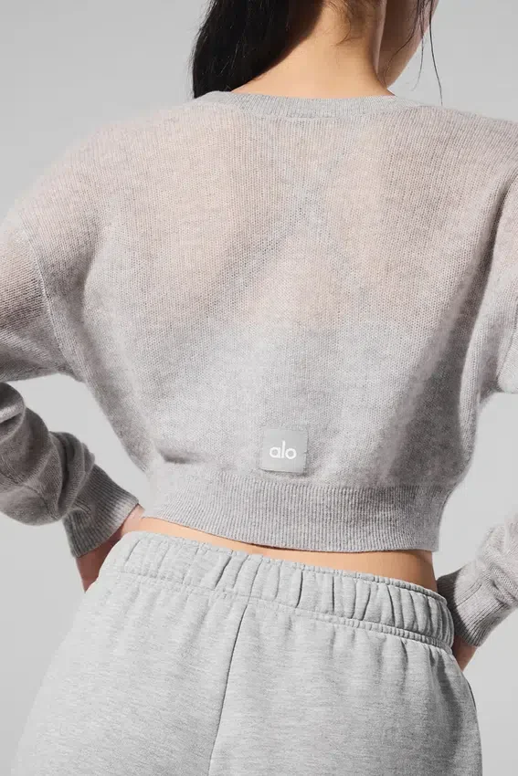 Sheer Cashmere Cropped Cardigan - Athletic Heather Grey