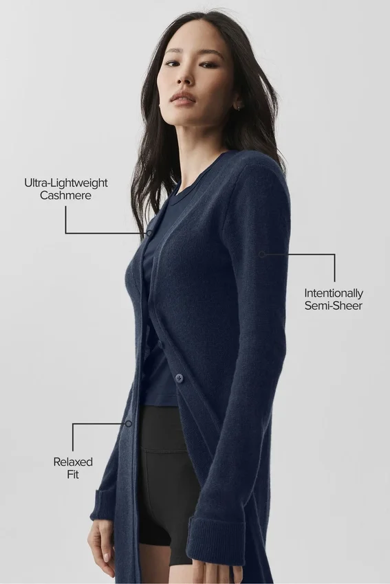 Sheer Cashmere Long Cardigan - Navy