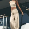 Silk Blend High-Waist Radiance Pant - Sandy Beige