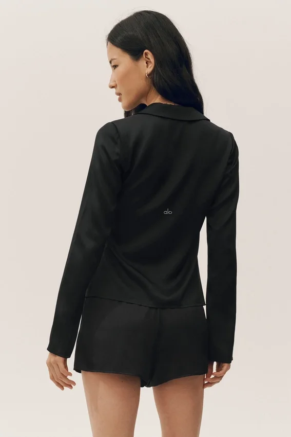Silk Blend Radiance Long Sleeve Top - Black