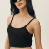 Silk Cashmere Cropped Heat Wave Tank - Black