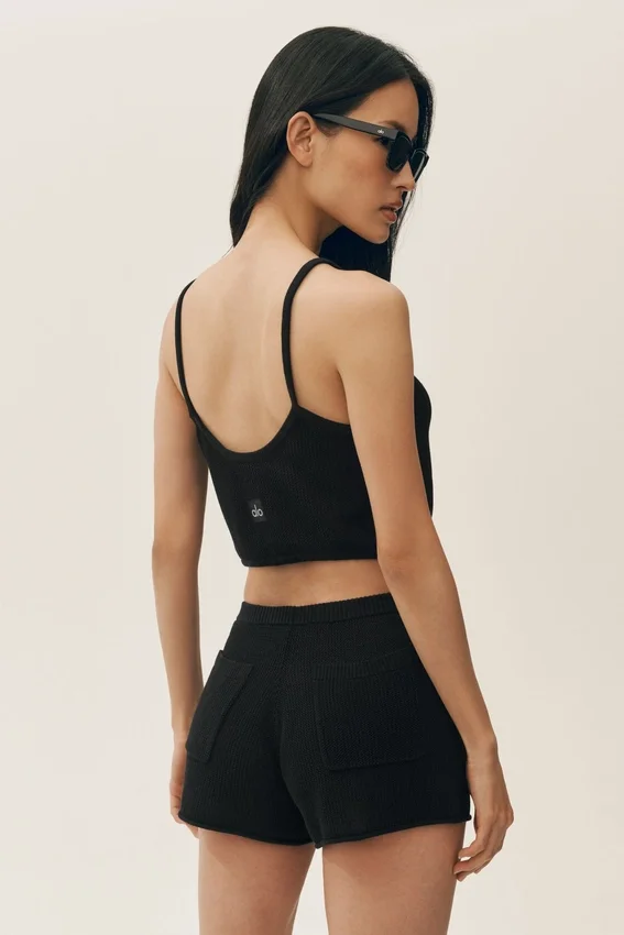 Silk Cashmere Cropped Heat Wave Tank - Black