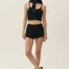 Silk Cashmere Cropped Heat Wave Tank - Black