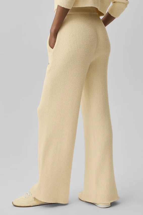 Snuggle up Sweater High-Waist Wide Leg Pant - Candlelight Yellow