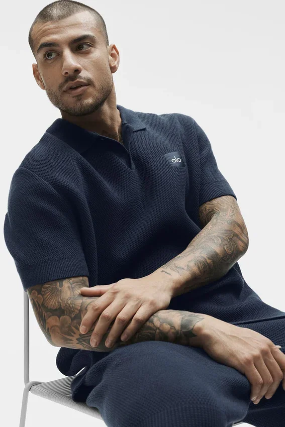 Sports Club Sweater Knit Polo - Navy