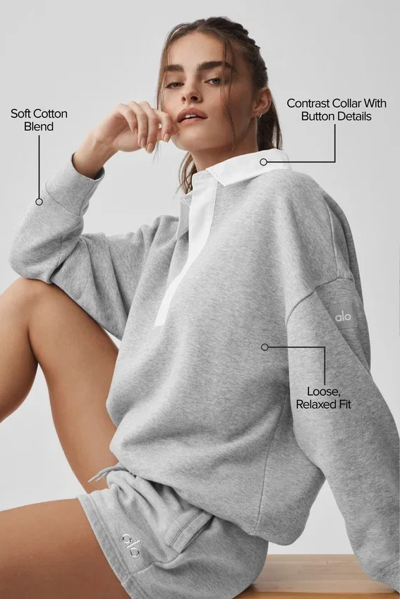 Take It Easy Long Sleeve Henley Pullover - Athletic Heather Grey/White