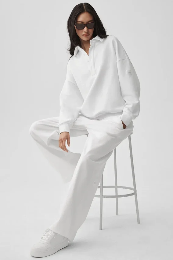 Take It Easy Long Sleeve Henley Pullover - White