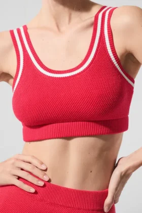 Tennis Club Sweater Knit Bra – Candy Red/White