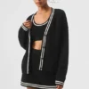 Tennis Club Sweater Knit Cardigan - Black/Ivory