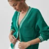 Tennis Club Sweater Knit Cardigan - Emerald Isle/Ivory