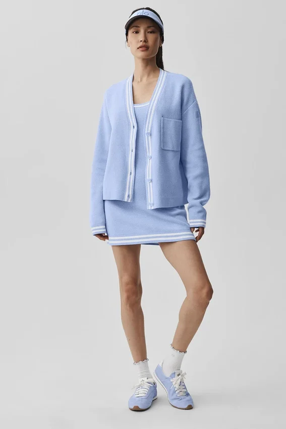 Tennis Club Sweater Knit Cardigan - Light Provence Blue/White