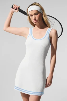 Tennis Club Sweater Knit Dress - White/Seashell Blue