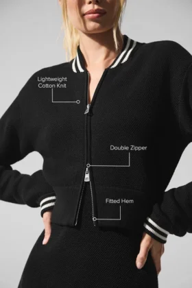 Tennis Club Sweater Knit Full Zip Jacket – Black/Ivory