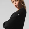 Tennis Club Sweater Knit Full Zip Jacket - Black/Ivory